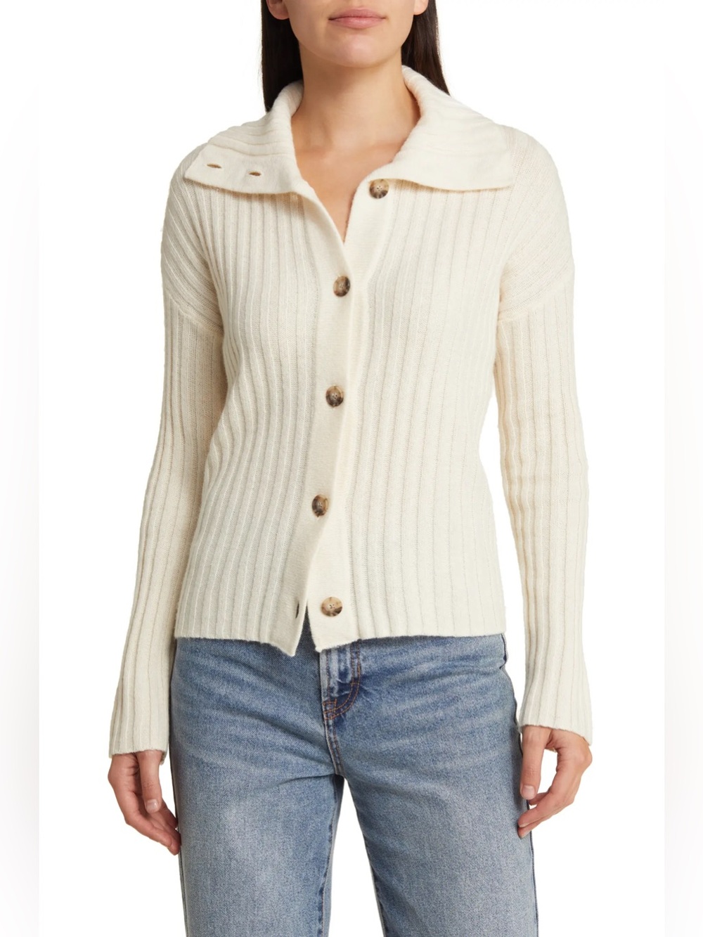Madewell Oversize Collar Cardigan Sweater XS Antique Cream Wool Blend